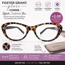 Foster Grant Gloss - Connie - Leopard Print Cat Eye Reading Glasses 2.00 NWT