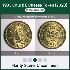 1983 Chuck E Cheese Token (202B) Brass 25mm Uncommon