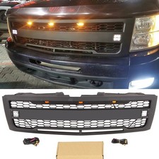 Front Grille Fit For Chevrolet Chevy Silverado 1500 2007-2013 Black Grille Wled