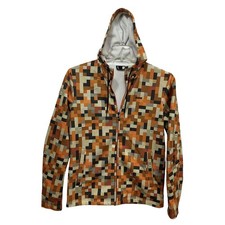 Orage Ski Jacket Mens Small Orange Geometric Print Hooded Fleece Lined Full Zip