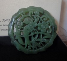 China Old Natural Green Jade Hand Carving Magpie and Plum Blossom Pendant