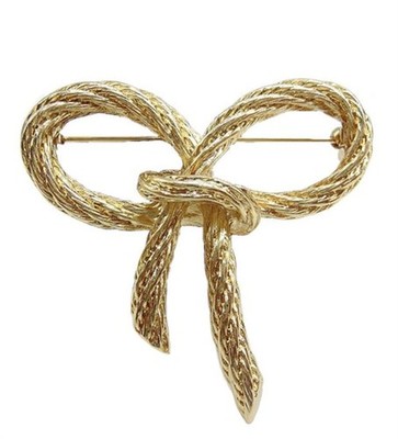 Elegant Gold Color Bow Tie Brooch Lapel Pin For Women Simple Dress Coat Cardigan