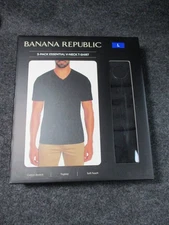 Banana Republic Tee Mens Large Black 3 Pack Essential V-Neck T-Shirts 3pc Cotton