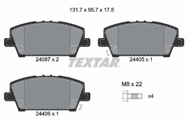 Frein à disque Textar 2408701 plaquettes de frein avant Honda 45022SMGE00
