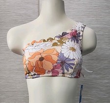 NWT Cupshe One Piece Bikini Top LARGE One Shoulder Floral Pink Orange White.