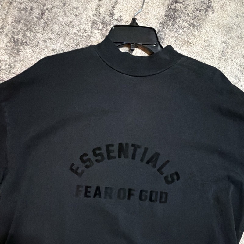 ESSENTIALS Fear of God Men's Black Logo Mock Neck Short Sleeve Cotton Tee, S
