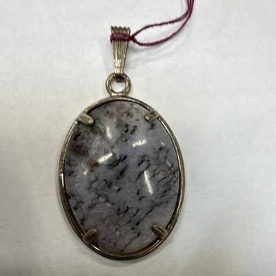 Sterling Silver 925 Signed Oval Pendant Charm w/ Gray Black Oval Stone - Image 1 of 3