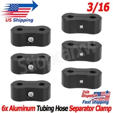 6X 3/16'' Brake Tubing Hose Separator Clamp, Aluminum Black Double Hole Clamps