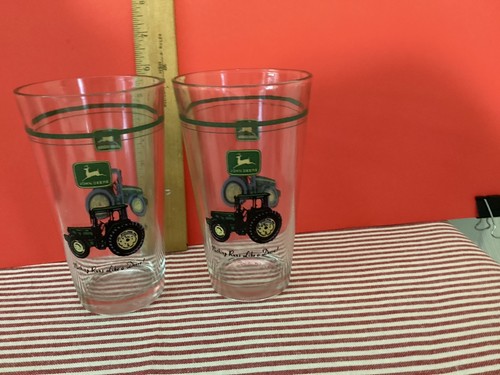 2 John Deere Gibson Drinking Glasses Tractor Design 16 Conical Tumblers