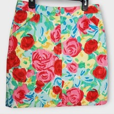 Vintage Talbots Petites Bright Floral Stretch Mini Skirt Size 2