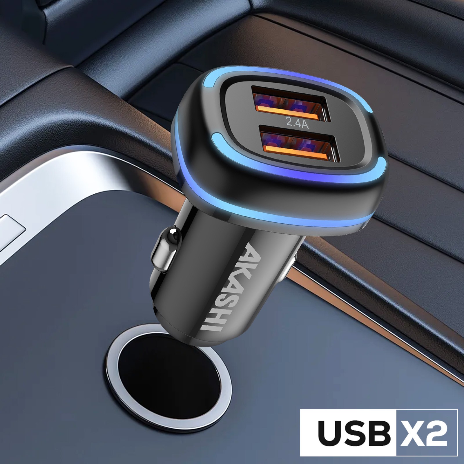 Chargeur allume-cigare Akashi double USB pour alimenter deux téléphones en route