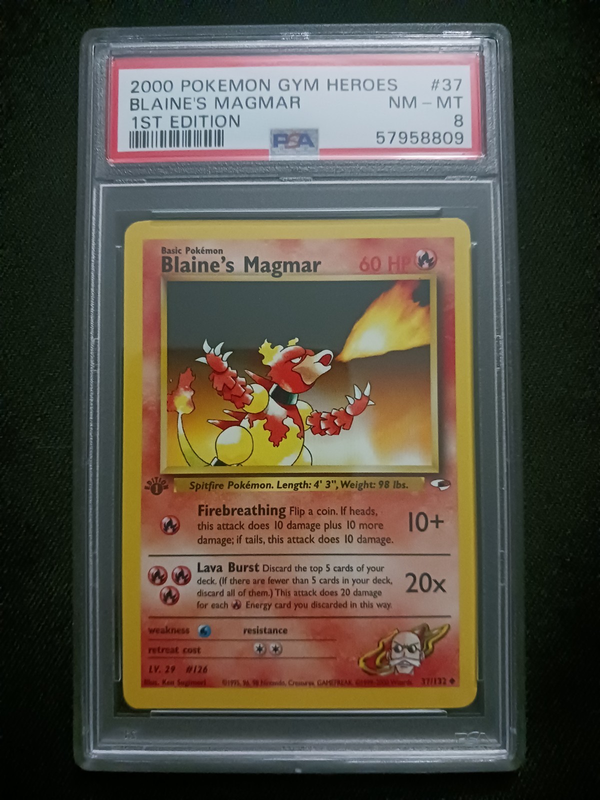 Blaine's Magmar Gym Heroes 37/132 Uncommon 1st Edition - PSA 8 - Pokemon Card