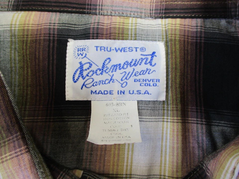 Rockmount Ranch Wear Shirt Mens XL Brown Plaid Western Pearl Snap Made USA - Image 4 of 4