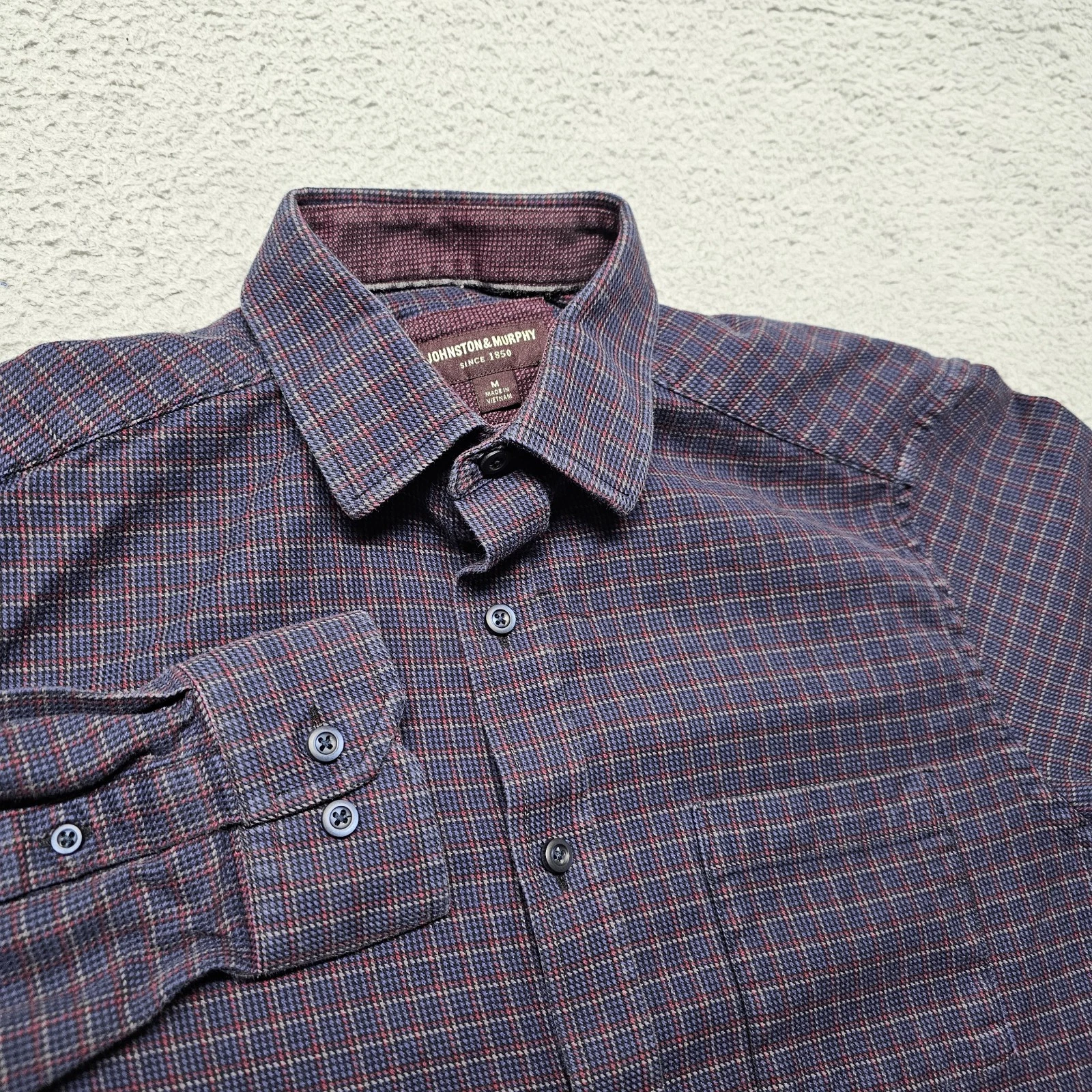Johnston & Murphy Flannel Shirt Mens Medium Flip Cuff Button Up Long Sleeve Blue