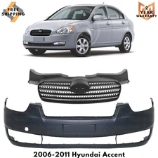 Front Bumper Cover Fascia & Grille Assembly Kit For 2006-2011 Hyundai Accent