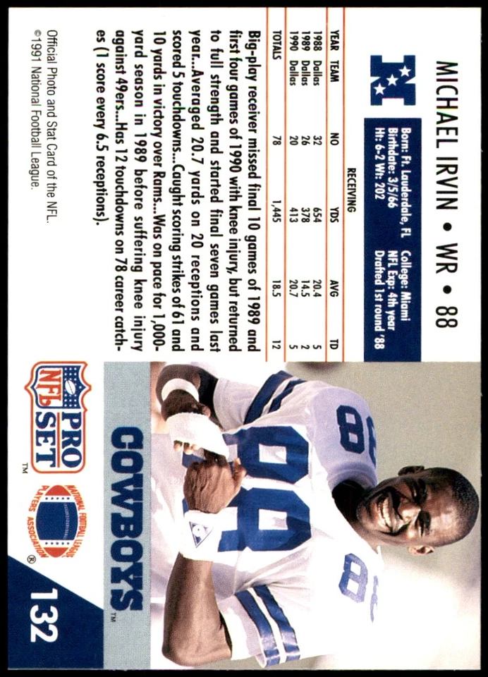 Michael Irvin 1991 Pro Set #49 Cowboys NFL READ FREE SHIPPING AutographDen - Image 2 of 2