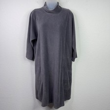 Pure Jill Corduroy Dress Womens L Gray Mock Neck Lagenlook Minimalist Relaxed