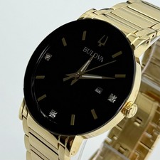Bulova Men's Futuro Modern Quartz Black Diamond Dial Calendar Watch 97D116