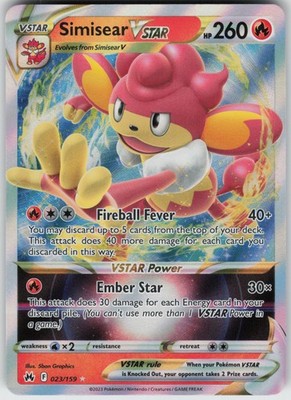 Holo Foil Simisear VSTAR 023/159 Ultra Rare Crown Zenith NM