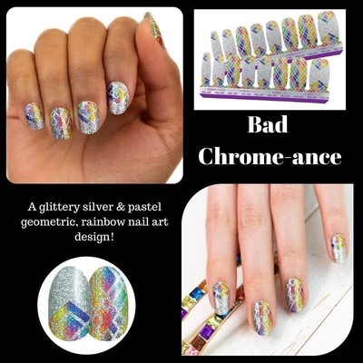 Color Street Bad Chrome-ance Polish Strips Set Silver Glitter Metallic Rainbow