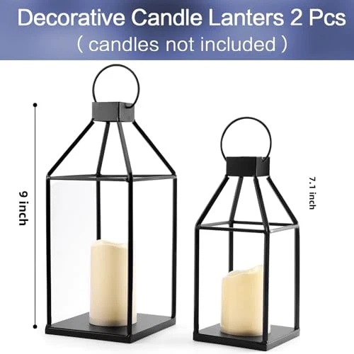 Lanterns Decorative Indoor for Fireplace Decor Black Metal Candle Lantern for - Picture 3 of 8