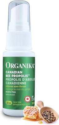 Organika Bee Propolis Throat Spray- Alcohol Free, Soothing, Immune Support- 30ml