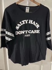 Victoria's Secret Pink Women's Long Sleeve Black Salty Hair Don’t Care Shirt M