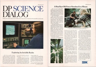 IBM DP Science Dialog 1974 Original 2 Page Print Ad Computer Simulation Forest