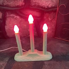 Vintage 3 Light Christmas Window Electric Red Bulb Candles Plastic Candolier