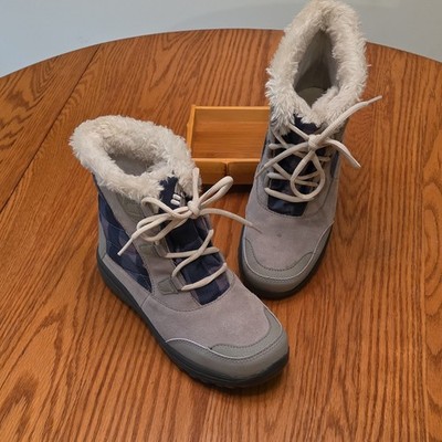 Columbia Minx Mid Women's Gray Blue Snow Boots Waterproof Faux Fur Lined 10