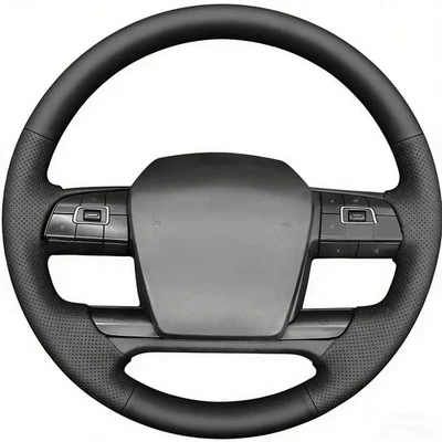 DIY Hand Sew Black Leather Car Steering Wheel Cover for Volvo VNL VNR FM FH - Imagen 1 de 4