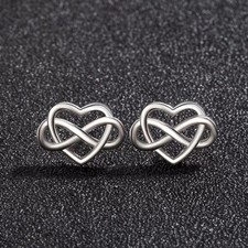 Cute Silver Heart Stud Earrings 925 Sterling Silver Women Girls Jewellery Gift