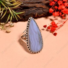 925 Sterling Silver Ring Handmade Blue Lace Agate Ring Statement Ring For Women