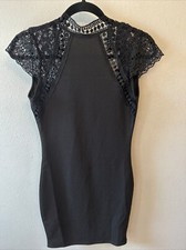 Black Bodycon Dress Lace Shoulders Zip Up Cocktail