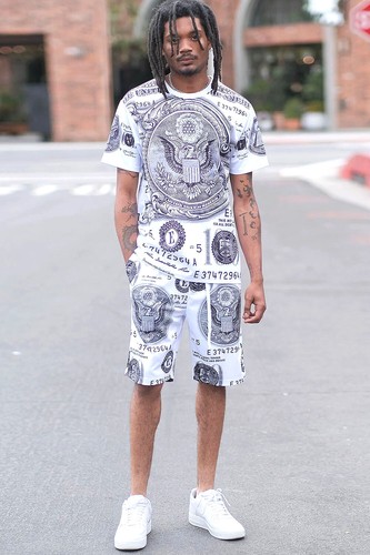 Victorious Men's Casual Big Money Bills Print T-shirt & shorts Set ST881 - Picture 4 of 7