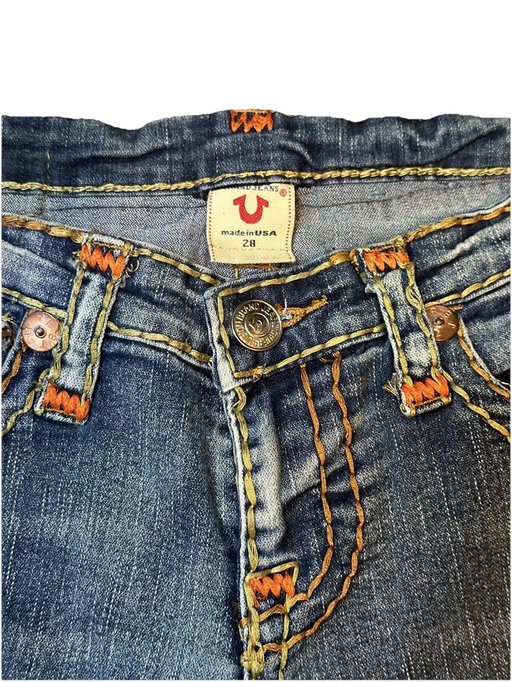 Vintage True Religion Denim Big T Multi Color Stitch Size 14’ x 18’ USA Made - Image 3 of 4