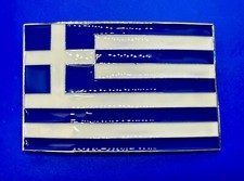 Greece Country in the Balkans Flag White Blue Enameled Patriotic Belt Buckle