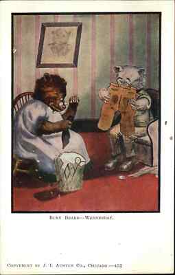 Busy Bears Days of the Week Wednesday Sewing Teddy Bears c1910 Postcard ...