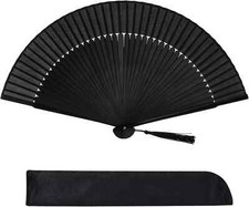 Hand Held Bamboo Silk Folding Fan, Chinese Japanese Handheld Fan with Tassel