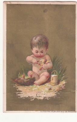H D Mann Dry Goods King Shirt Naked Baby Nest Baby Birds  Vict Card c1880s