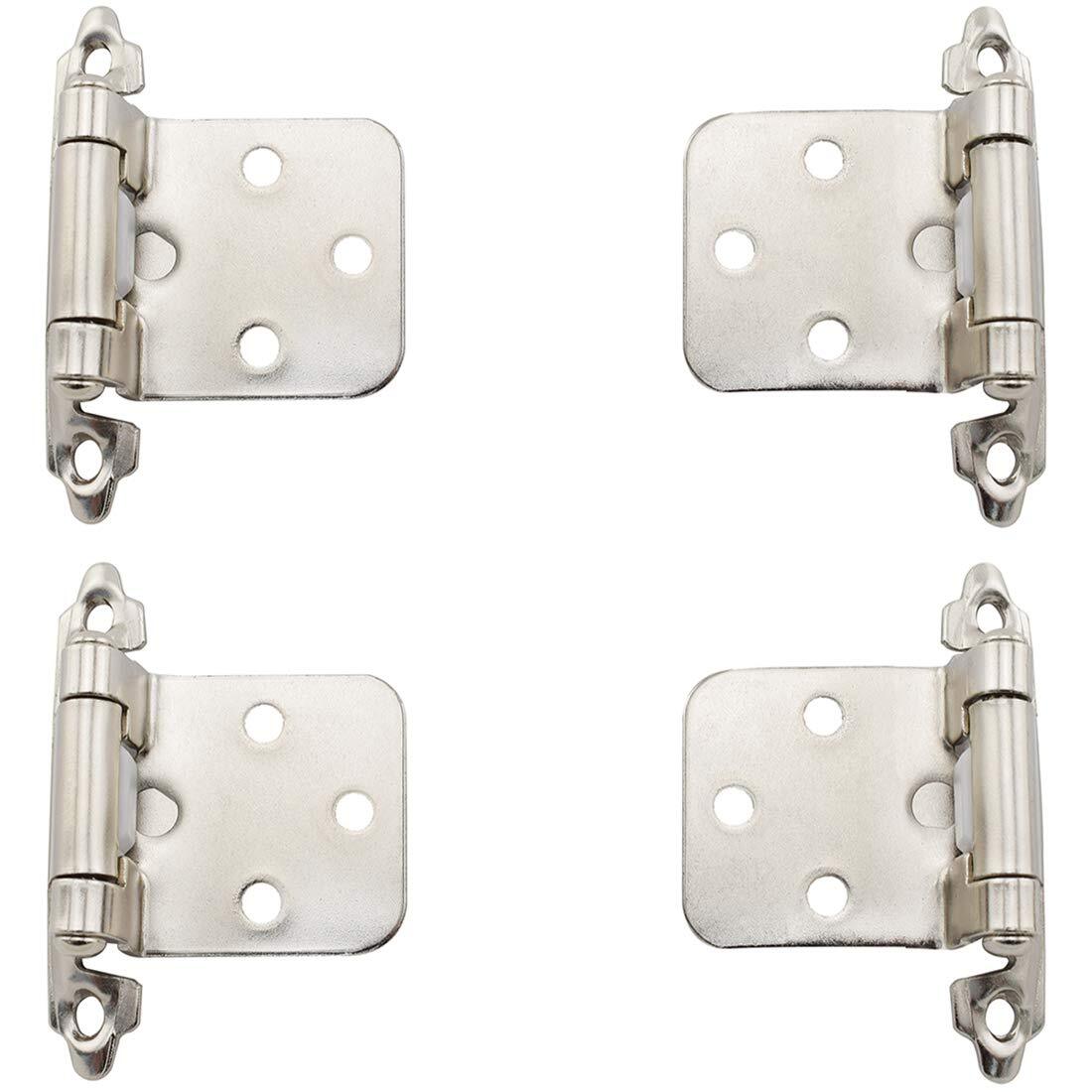 4-Pack Overlay Cabinet Door Hinges Nickel Plated Self-Closing Flush Cabinet H...