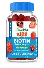 Lifeable Sugar Free Biotin for Kids - Raspberry Flavor Gummy - 90 Count