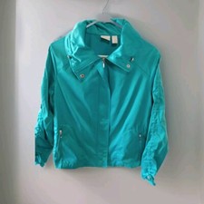 Chico's Collection Jacket Size 2 Satin Ruched Sleeve Stylish Spring Summer