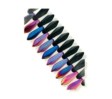 36 Jet Black Sliperit Czech Glass 5x16mm Spear Dagger Charm 2 Hole Drop Beads