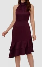 Adrianna Papell Women's Red Halter-Neck Satin Crepe Asymmetric-Hem Dress Size 6
