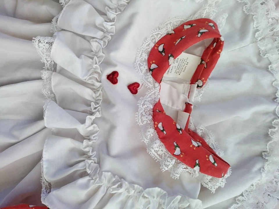 Винтажный Nannakins ребенка ясельного возраста 2T красный белый кружева полный круг Pageant платье праздник сердце - Изображение 2 из 4