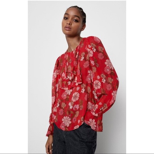 red flower print blouse