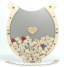 Hochzeit Gästebuch Hufeisen Holz silbern Personalisierbar Gravur f 100 Pers 