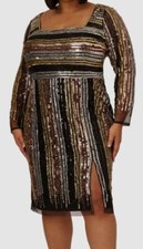 Adrianna Papell Women's Black Sequined Cutout-Back Dress Plus Size 16W