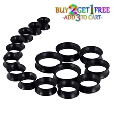 Pair 8g-40mm BLACK SILICONE EARSKIN TUNNELS Double Flare Gauges Thin Flesh 1019